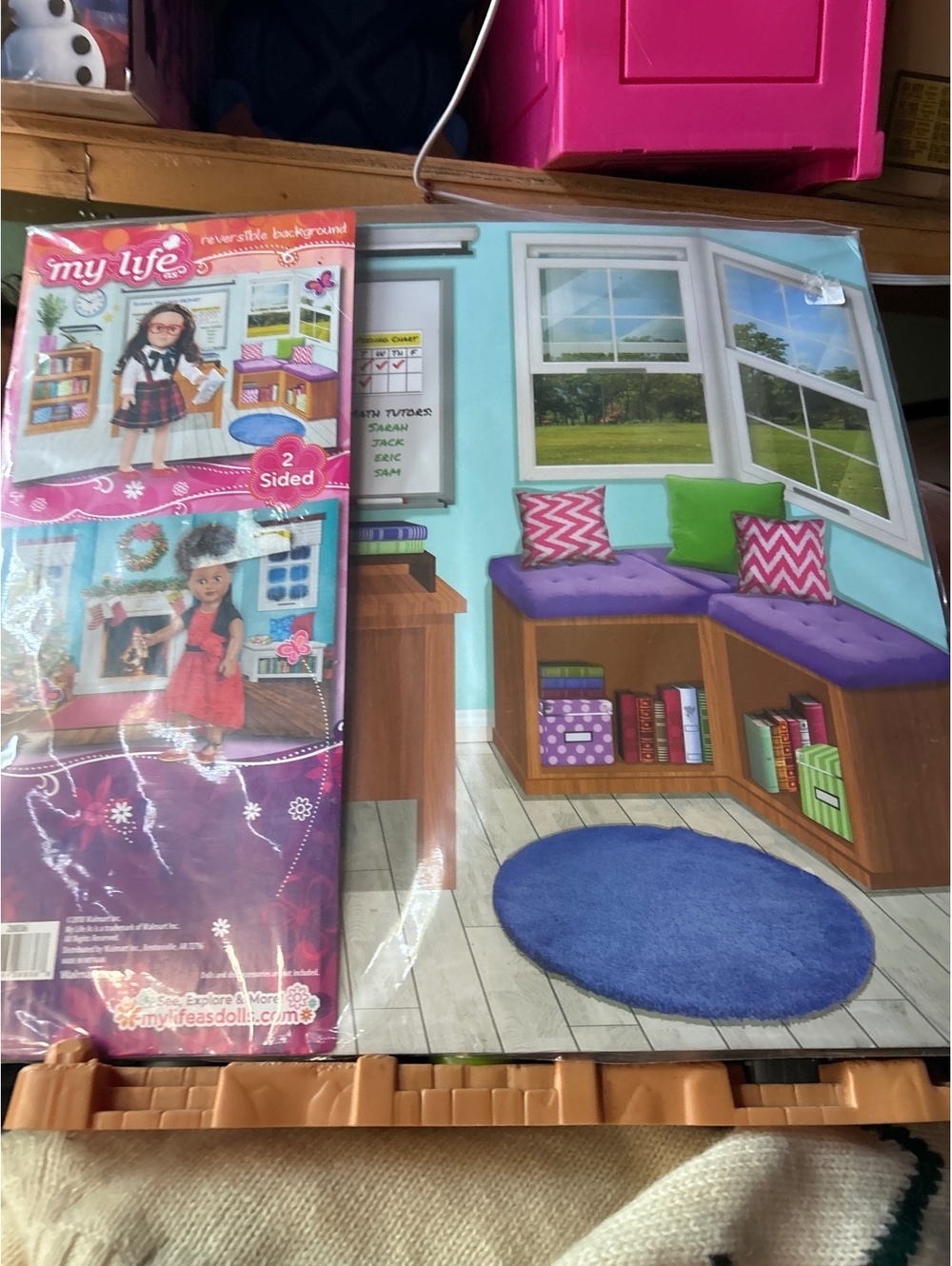 My Life Doll Reversible Background Playset - Cozy Room and Christmas Fireplace